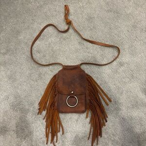 Leather Crossbody Fringe Mini Purse Boho Western